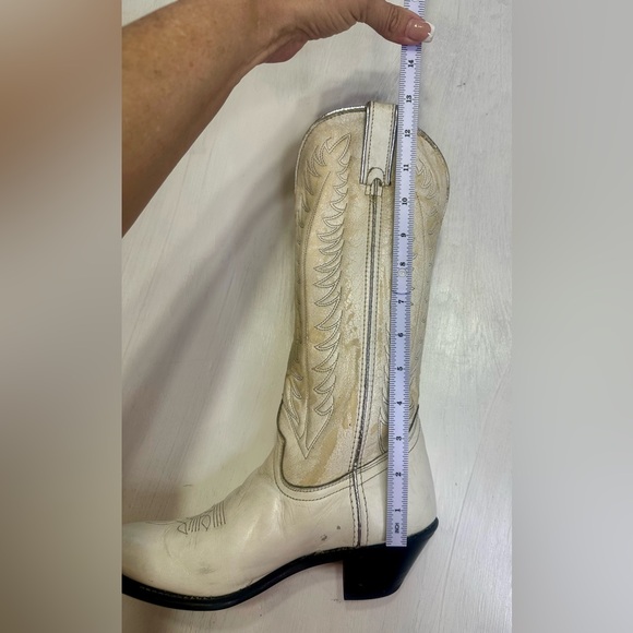 Vintage 90s Santa Fe Boot Co Cream Western Boots Womens 8.5 USA Leather - Picture 14 of 15